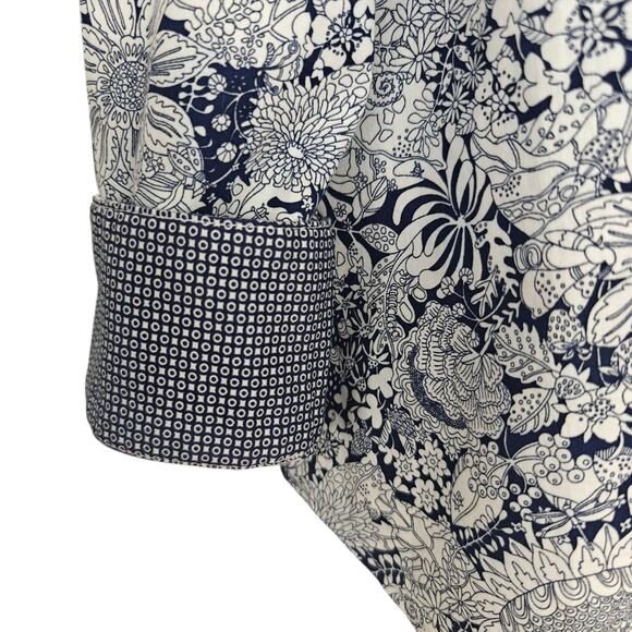 Finley Floral Button Up Shirt Womens Size Small Blue White Stretch Long Sleeve - Picture 3 of 7